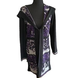 Peck & Peck Duster Cardigan Cotton Acrylic Blend Purple Abstract Womens SMALL